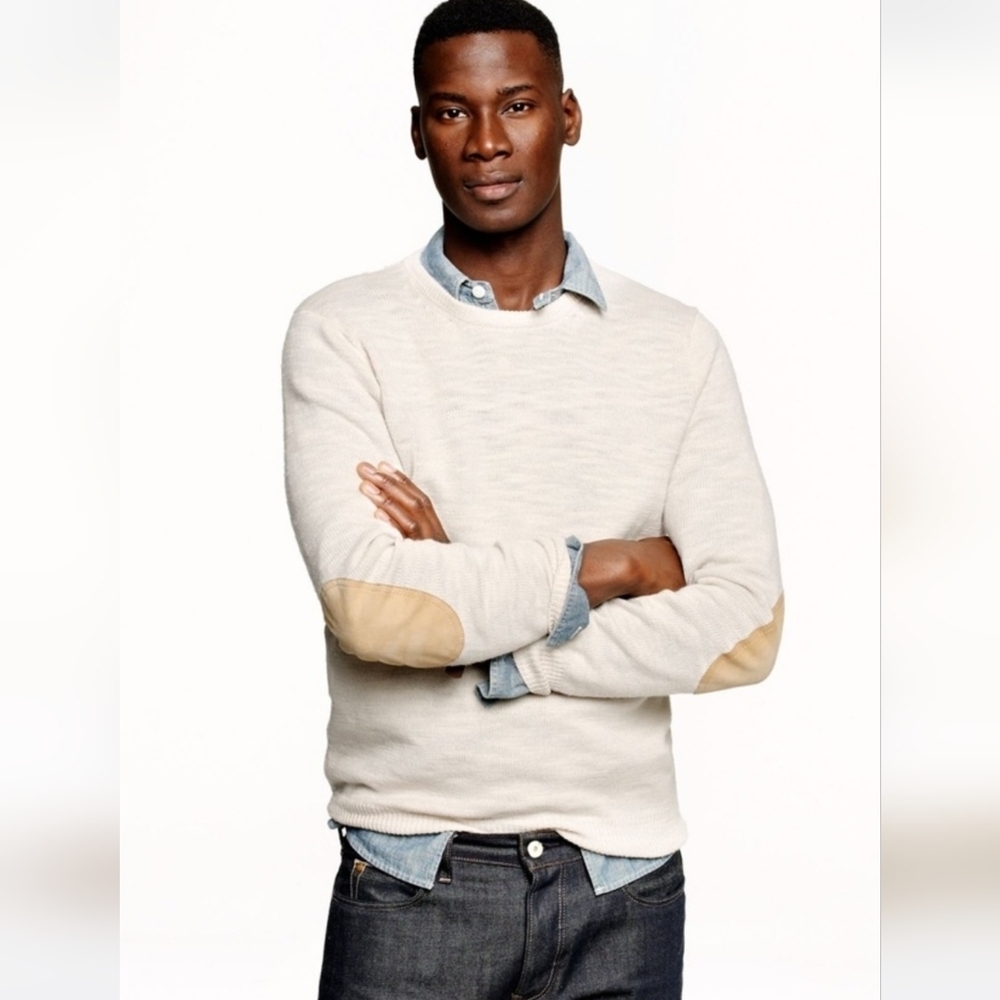 J. Crew Merino Wool Suede Elbow Patches Pullover Crew Kneck Slim Sweater NWOT